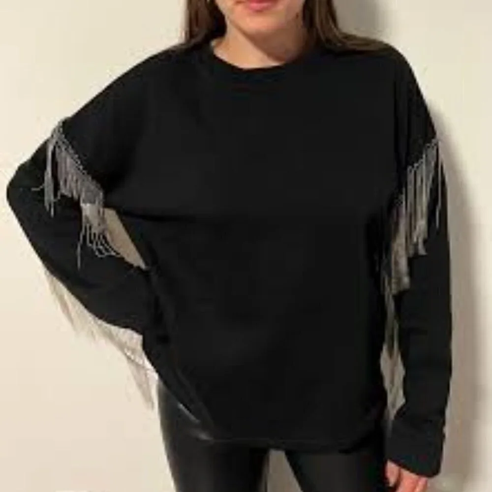 H&M Women Metallic Fringe Sweater Size XS